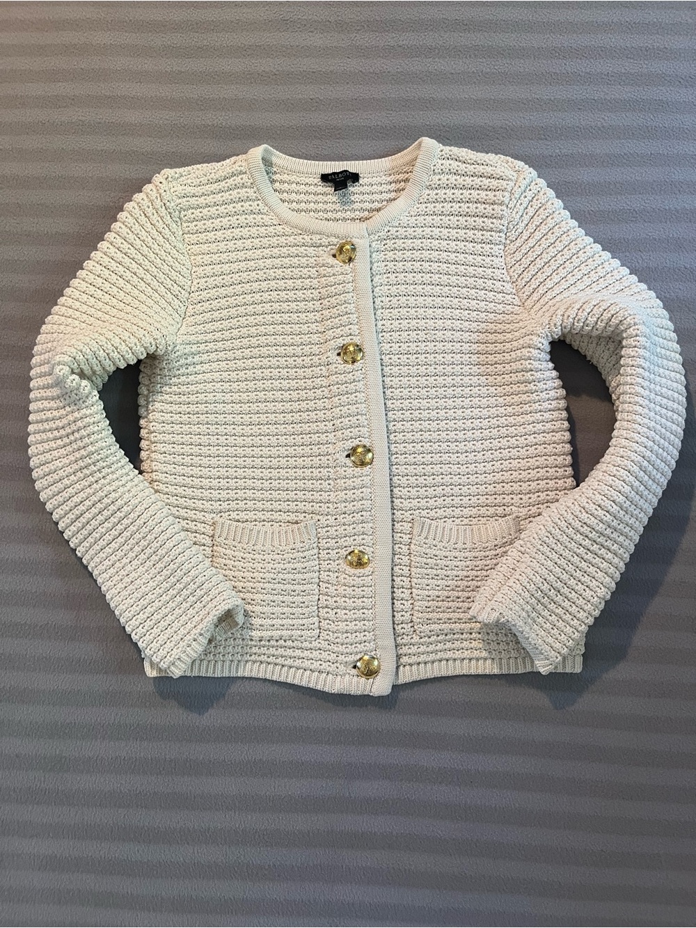 Talbots Cream Knit Button-Front Cardigan with Gold Buttons